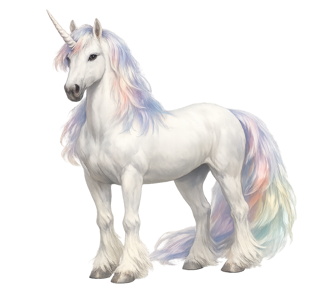 White unicorn with rainbow mane illustration